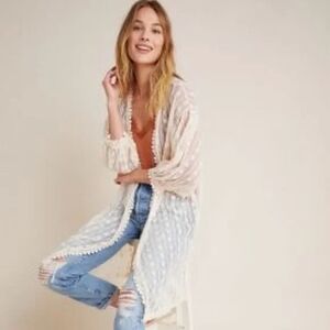 Anthropologie Cream Lace Kimono Jacket M/L
